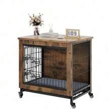YITAHOME Dog Crate Furniture With Cushion, Dog Kennel Indoor With Wheels, Dog Crate End Table With Tray, 27" Dog Cage With Double Doors For Small Dog - màu nâu - Xem 1