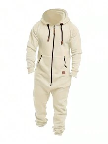 Men Winter Hooded Jumpsuits With Pockets Full Zipper Up Sweatsuit - 米色 - 查看 4