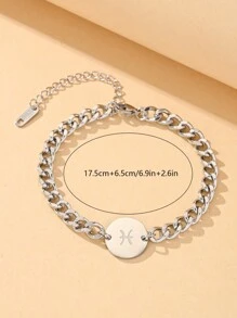 1pc Street Style Men's Stainless Steel Bracelet With 12 Zodiac Round Plate Engraved Decoration, Daily Wear Gift Accessory - Zodiac - View 4