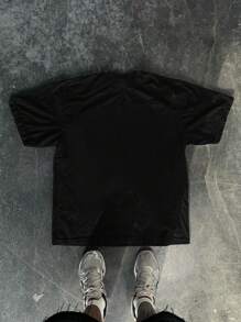 Men's Fashion Star & Letter Print Short Sleeve T-Shirt - Black - View 4