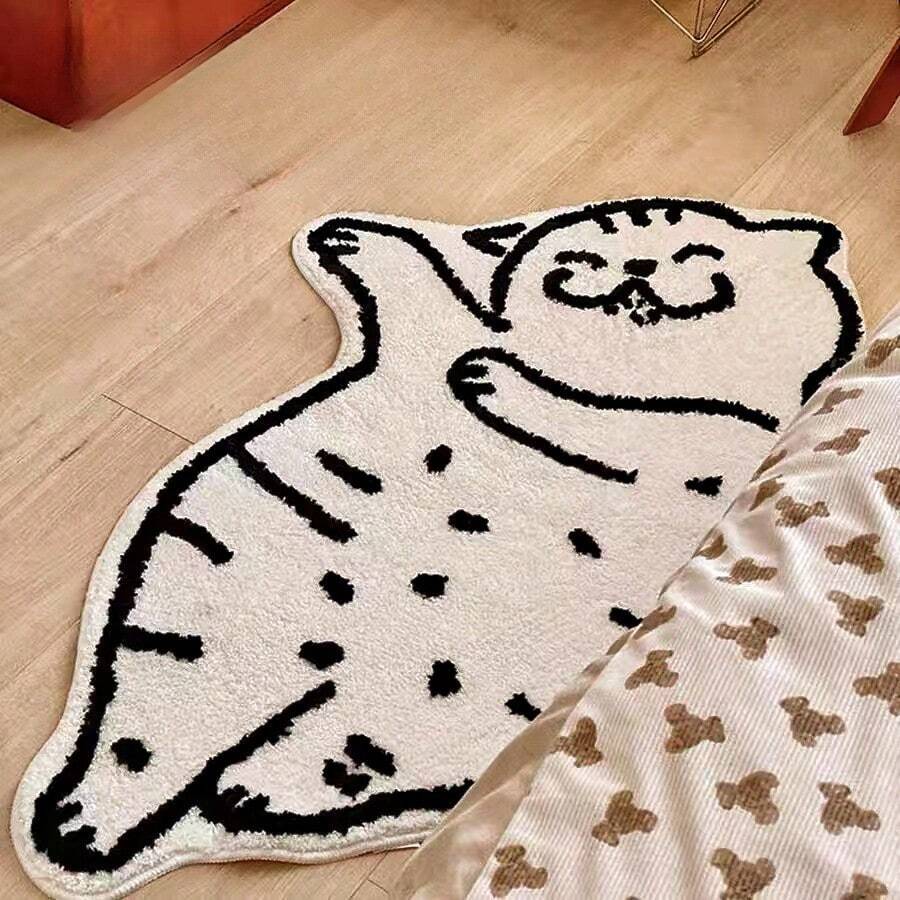 Faux Wool Creative Soft Cat Shaped Small Area Rug For Bedroom, Bathroom, Entryway, Bed Or Seat Cushion, Home Decor, Water-Absorbing, Anti-Slip Doormat
