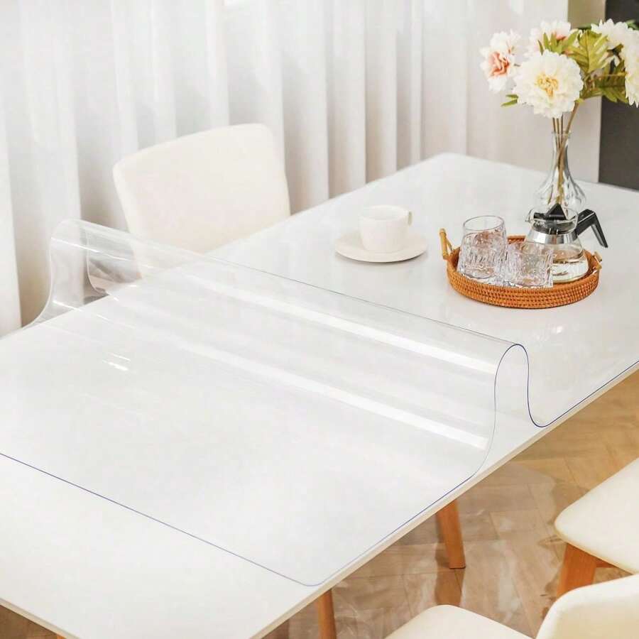 PVC Clear Table Protector -Multisize Thick Transparent Plastic Desk Covers For Rectangular Nightstands Protect Your Desk From Scratches, Stains, And Everyday Wear. - Transparent-1.0mm - View 1
