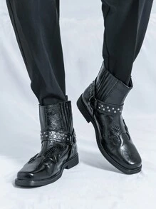 Men's Fashion Pointed Toe Retro Buckle Leather Ankle Boots