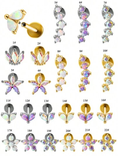 1PC Stainless Steel Opal Flower Ear Tragus Cartilage Piercing Five Prong Opal Cz Crown Labret Ring Lobe Earrings Helix Piercing