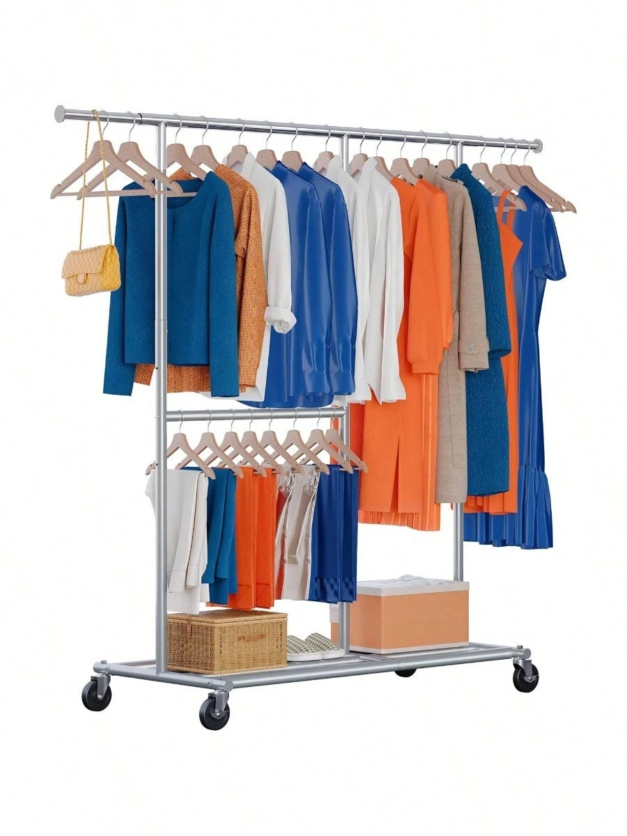 Clothes Mobile Shell HOKEEPER Heavy Duty Clothes Rail With Wheels 120cm Metal Clothes Rack ...