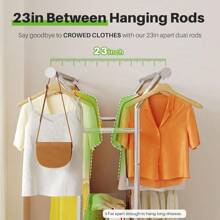 HOKEEPER Heavy-Duty Clothes Rack On Wheels Double Clothes Rail Can Hold Up To 283 Kg Industrial Design Coat Rack With Shelf And Laundry Basket Extendable Length And Height - DoubleChromeWithShelf1 - View 2