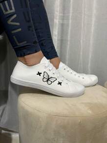 Women's Casual Modern Plain Butterfly Comfortable Sneakers - White Black - View 3