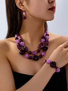 1 Set vielseitiger Luxus Amethyst Kunststein Mehrlagiger Perlenkette, geeignet für täglichen Gebrauch, Partys, Reisen, Geburtstagsgeschenk