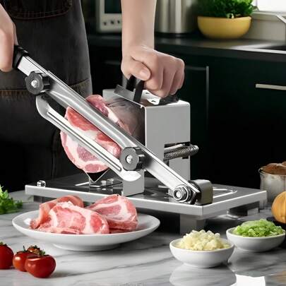 1 set justerbar manuell kött- och grönsaksskärare i rostfritt stål med sugbas – perfekt för exakt skärning av fryst kött, grönsaker och frukt – enkel rengöring, perfekt för köksbruk