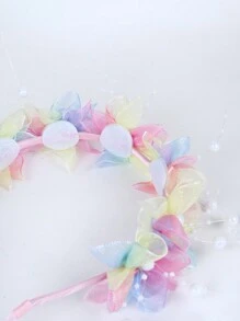 1件渐变花朵发箍，网状珍珠链发圈，女孩和儿童发饰 - 彩色 - 查看 4