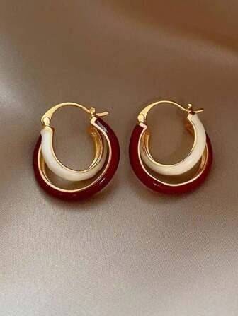 2 件优雅精致滴油几何圆形耳环，时尚百搭双色女士日常佩戴珠宝礼物