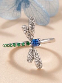 Stylever 1pc Delicate Dragonfly Ring With Colored Zirconia Ladies Jewelry For Women 925 Sterling Silver Ladies Fine Jewelry For Girls Daily Prom Party Decor