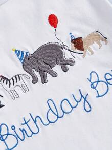 Toddler Boy Birthday Clothes Birthday Boy Animal Print Short Sleeves Round Neck Tops With Plaid Shorts 2Pcs Baby Cute Summer Outfit - 白色 - 查看 6