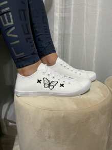 Women's Casual Modern Plain Butterfly Comfortable Sneakers - White Black - View 1