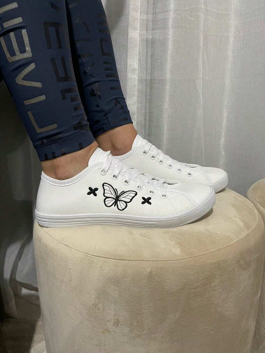 Women's Casual Modern Plain Butterfly Comfortable Sneakers - White Black - View 1