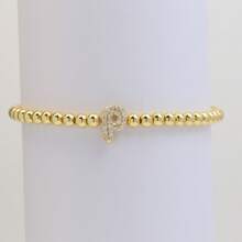Pulseira com Contas Iniciais de 4mm A-Z, Revestida a Ouro 18K com Micro Pavê de CZ, Formato de Balão Bolha, Cordão Elástico, Joia Simples para Presente Feminino