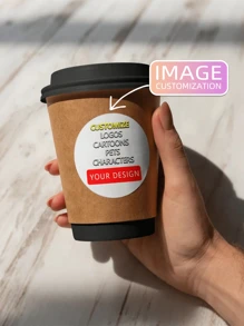 1~1200pcs Customized Advertising Labels, Logo, QR Code Stickers, Trademark Printed Packaging Stickers, Beverage, Coffee Cup, Milk Tea Cup, Birthday Celebration Disposable Cups - Multicolor - View 5