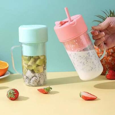 Copo Caneca Liquidificador Mini Juicer 420ml com 6 laminas  com tampa e canudo Recarregavel Portatil