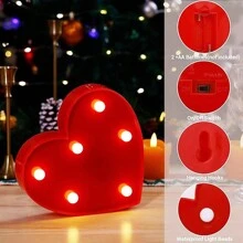 1个可爱心形房间装饰夜灯，电池供电，室内装饰可爱夜灯，适用于客厅、卧室、桌面装饰，情人节装饰，情人节礼物，求婚婚礼派对心形夜灯 - 暖光 - 查看 11