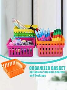 6 cestas de almacenamiento de colores para el aula, organizador de lápices para el aula, organizador de papelería para el aula, cestas de almacenamiento de plástico pequeñas, portacrayones, portapapices para uso doméstico, útiles escolares, suministros de almacenamiento, para volver a la escuela