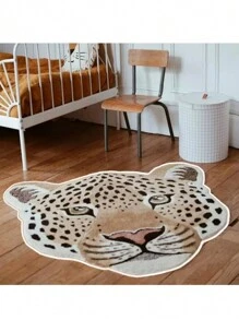 1pc Soft Fuzzy Plush Animal Shaped Rug, Asymmetrical Shaped Carpet, Lounging Rug, Leopard/Tiger Print Carpet, Washable Non-Slip Mat - Yellow 002 - View 1