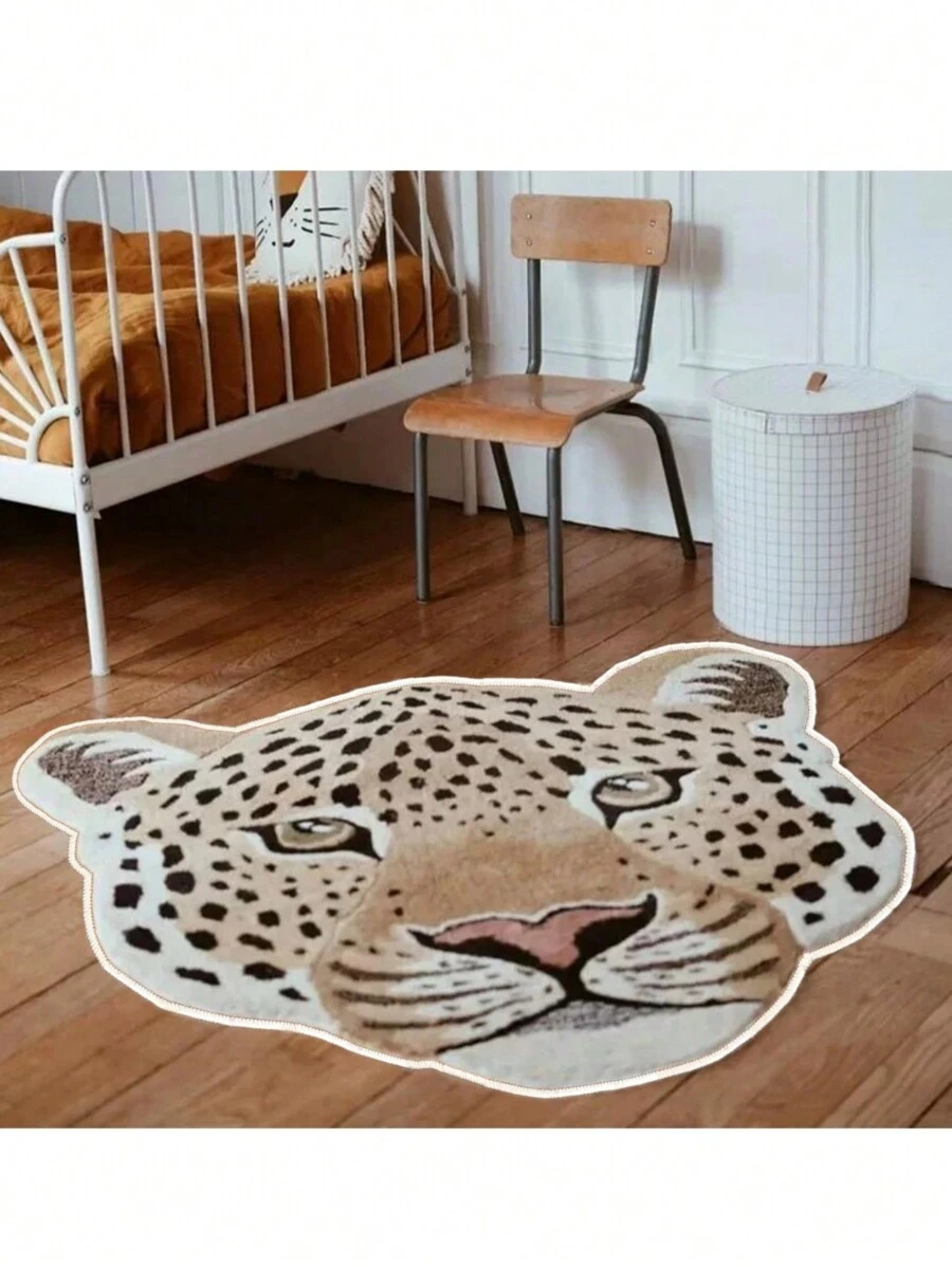 1pc Soft Fuzzy Plush Animal Shaped Rug, Asymmetrical Shaped Carpet, Lounging Rug, Leopard/Tiger Print Carpet, Washable Non-Slip Mat - Yellow 002 - View 1