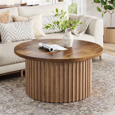 Tribesigns 80 cm Table Basse Ronde, Table Basse de Ferme avec Socle en métal, Table Centrale Moderne en Bois accentué, canapé, Table d'appoint pour Salon, Bureau à Domicile, veinage du Bois
