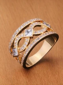 1pc Fashionable Delicate Micro-Inlaid Synthetic Zirconia Ring, Versatile & Elegant For Women