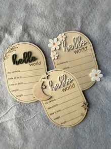 1 件“Hello World”新生儿派对木片照片纪念卡，婴儿成长照片道具婴儿洗礼复活节礼物，适合男孩/女孩 - 原木色 - 查看 1