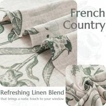 2 Pcs Green Polyester Linen Pomegranate Print Tape With Pole Through Curtains Lightweight Breathable Semi Transparent Curtain Home Vacation Rural Style Vegetable And Fruit Printed Curtains - 墨綠色 - 查看 5