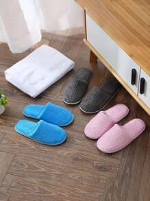 3 Pares de Pantuflas de Felpa de Coral a Rayas - Pantuflas Cálidas Unisex Para el Hogar, Spa, Hotel, Viaje, Boda, Salón - Suaves, Antideslizantes y Sin Fragancia