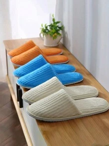 3 Pares de Pantuflas de Felpa de Coral a Rayas - Pantuflas Cálidas Unisex Para el Hogar, Spa, Hotel, Viaje, Boda, Salón - Suaves, Antideslizantes y Sin Fragancia