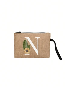 印有首字母和花卉图案 便携式手持钱包 便携式小包 适合送礼 旅行小包装 轻便储物袋 旅行洗衣拉链袋 - 非常适合旅行和度假派对 节日化妆包 - 送给朋友、家人或自己的完美礼物 - 旅行包 男女皆宜 女士钱包 迷你钱包 钱包 腕包钱包 零钱包 - 卡其色 - 查看 25