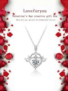 1set Red Rose Gift Box With 925 Sterling Silver Heart-Shaped Pendant Necklace, High-Quality Moissanite Jewelry, Romantic Jewelry Gift, Suitable For Christmas, Valentine's Day, Mother's Day, Perfect Gift For Female Friends, Lovers, Mothers, Wives, Girlfriends, Sisters, Daughters