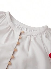 Women's Maternity Dress Loose Fit Contrast Color Button Design 3/4 Sleeve Crew Neck Dress For Summer Spring - 白色 - 查看 7