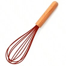 Fouet en silicone avec manche en bois - Tête de fouet noire avec manche en bois - Fouet pour la pâte à pancakes, les œufs et les blancs d'œufs, le mélange de gâteau, le mélange, le jus et les sauces