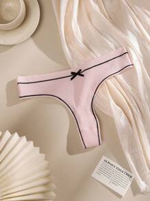 4 件装 女士字母腰带丁字裤内裤，透气裆部性感提拉三角内裤 - 彩色 - 查看 4