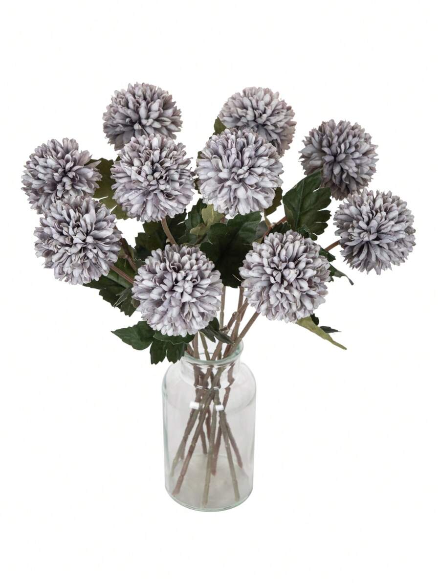 1/5/12PCS仿真球菊花绣花球婚庆装饰家居花瓶摆件餐厅客厅卧室床头插花新娘手捧花腕花胸花材料生日派对装饰材料新年情人节礼物 - 灰紫色 - 查看 1