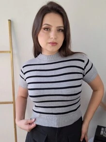 Women's Blouse Striped T-Shirt Old Money T-Shirt Short Sleeve Modal - Xám - Xem 1