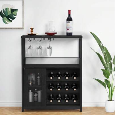 Bar Cabinet Removable Wine Storage Cabinet With Extra Storage Industrial Sideboard And Buffet With Glass Tray And Mesh Doors