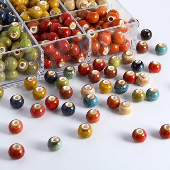 50pcs Mixed Flower Glaze Ceramic Large Hole Beads