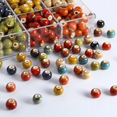 50pcs Mixed Flower Glaze Ceramic Large Hole Beads