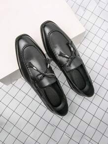 2025 年春季时尚男士韩版休闲一脚蹬乐福鞋，适合商务、正装或休闲装，尖头皮鞋，夜店时尚 - 黑色 - 查看 3