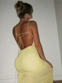 Women's Sexy V-Neck Backless Tied Front Sleeveless Mini Dress,Summer