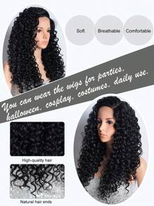 NOBLE Perruque synthétique à dentelle frontale frisée et bouclée 13x4x1 avec partie en T noire de 26 pouces, avec cheveux bébé. Perruque à dentelle frontale synthétique pour femmes, pour le cosplay et l'utilisation quotidienne, résistante à la chaleur.