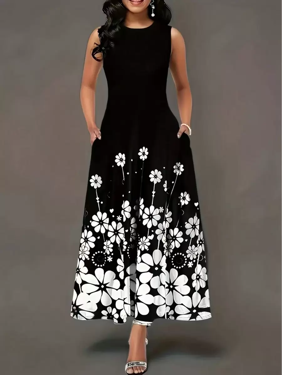 Nouvelle robe d'été imprimée sans manches, style mode européenne et américaine