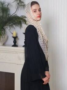 1pc Women Solid Polka Dots Chiffon Scarf Shawl, Soft And Stylish Headband Wrap, Suitable For Casual Daily Use, Windproof And Sunscreen - Khaki - View 3