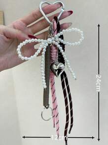 1PC Angora Red Pearl Bow Rope Bag Charm, Keychain Accessories Car Pendant Can Be Used For Bag Pendant Pendant. Gifts Valentine'S Day Stylish For Teen Girls Women College Students Teacher White-Collar Workers Rookies & White-Collar Workers Gift Accessories Decor Present Car Accessories Women Key Chain Charms Back To School Supplies Gifts For Teachers