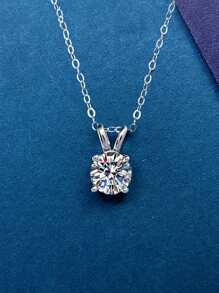 1 件奢华简约 925 纯银 1 克拉莫桑石吊坠项链，适合女性日常佩戴、派对、节日、情人节、母亲节、生日珠宝礼物 - 銀色 - 查看 3