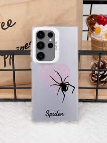 1 st. Aangepast spinnenhartpatroon kleurrijk zilveren telefoonhoesje, compatibel met Samsung S24/S24 Plus/S24 FE/S24 Ultra/S25/S25 Plus/S25 Ultra, compatibel met 16 Pro Max/16 Plus/16 Pro/16 en andere modellen.